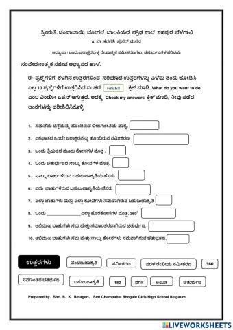 My Live worksheets for 8th STD