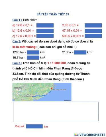 Bài tập toán tiết 59