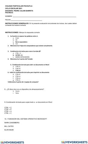 Examen 1 trimestre  particular pochutla