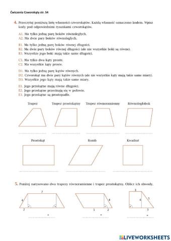 Ćwiczenia Czworokąty str. 54 Klasa 7