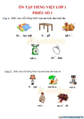 Ôn tập tiếng việt 1-phiếu số 1