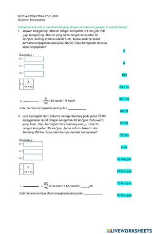 Kuis Matematika Kecepatan 3