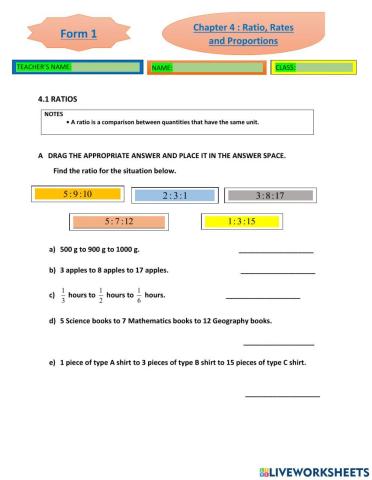 Chapter 4: ratios, rates and proportions