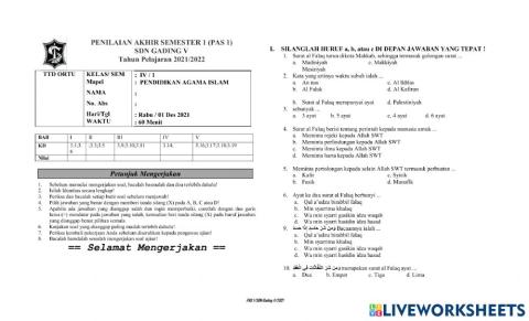 Pas pai klas 4 sem 1 sdn gading v 2021