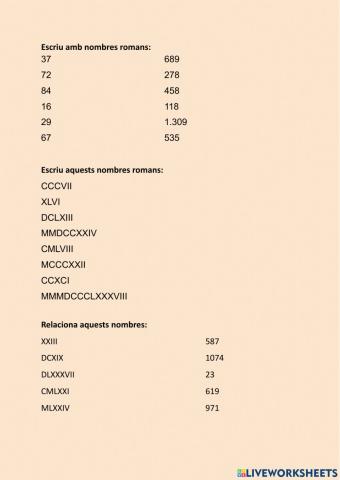 Nombres romans I