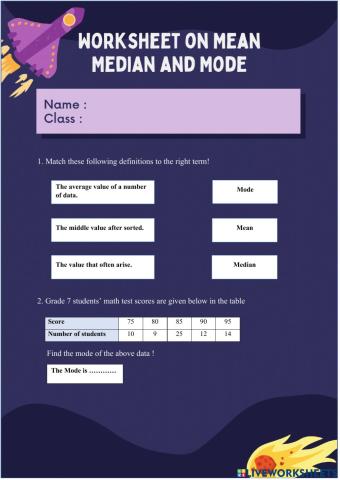 Worksheet On Mean,Median,Mode, and Range