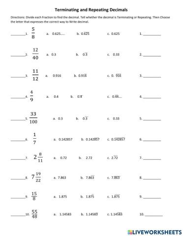 Terminating and Repeating Decimals