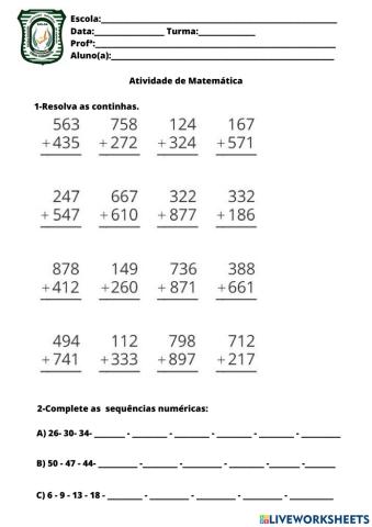 Atividade de Matemática