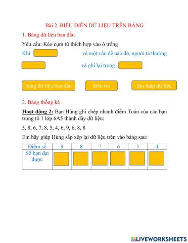 Bài 2: Biểu diễn dữ liệu trên bảng