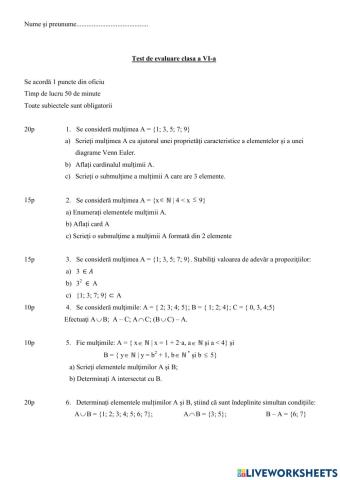 Model TEST MULȚIMI clasa a VI-a