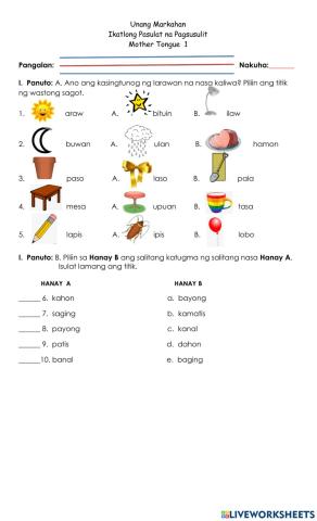 Third Summative Test in Mother Tongue (Part 1)