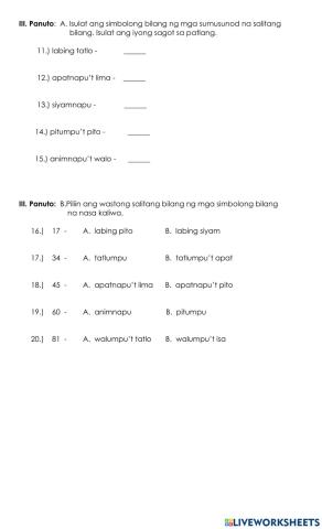 Third Summative Test in Mathematics (Part 2)