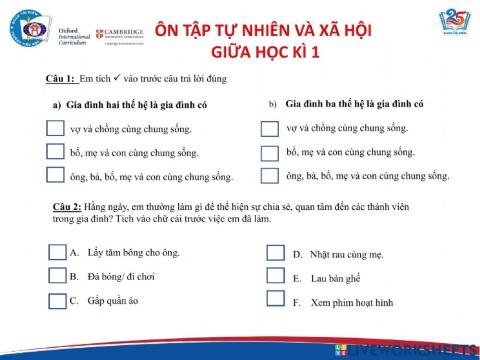 Ôn tập tự nhiên và xã hội giữa học kì 1