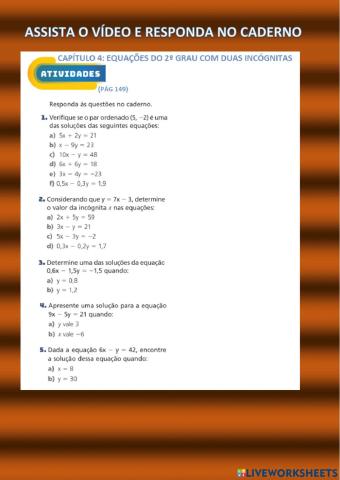 Equação do 1º grau com 2 incógnitas