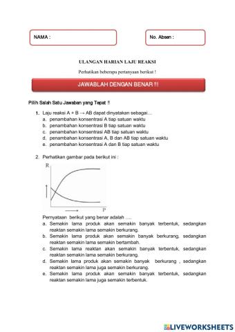 Ulangan Harian Laju Reaksi