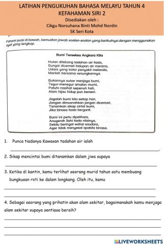 Latihan pengukuhan bm tahun 4 kefahaman siri 2