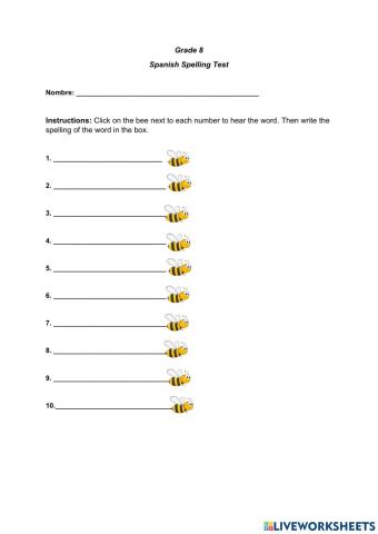 Grade 8 Spanish Spelling Test