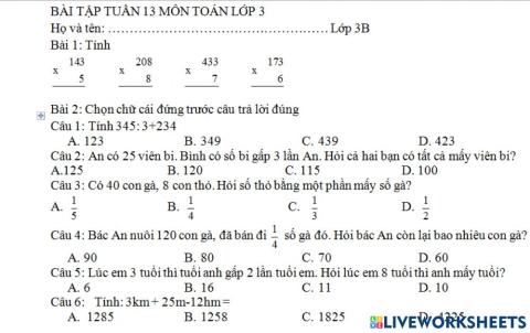 Bài tập toán 3 tuần 13