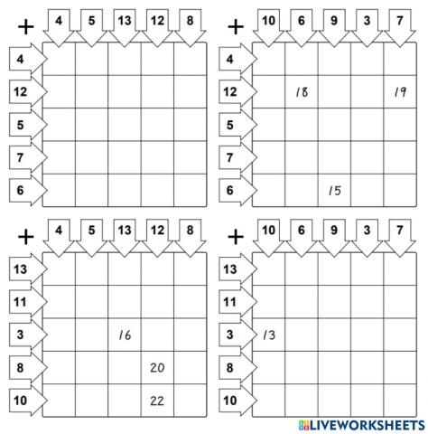 Tablas pequeñas sumas 2