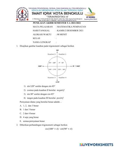 PAS matematika peminatan