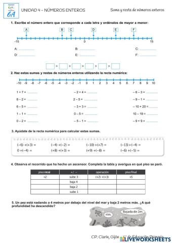 Suma y resta de números enteros - 6º Primaria