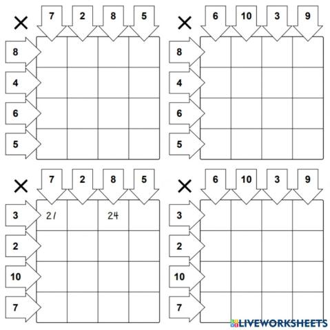 Tablas pequeñas multiplicación 2