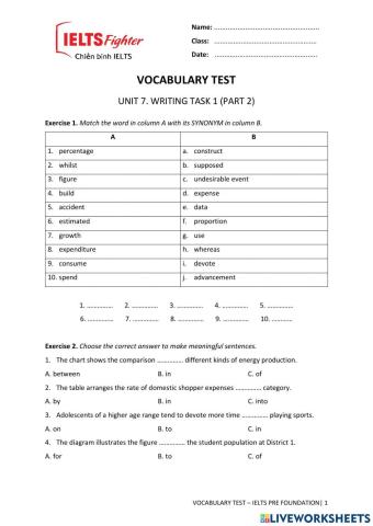 VOCAB TEST 7. UNIT 7. Writing Task 1 (Part 2)