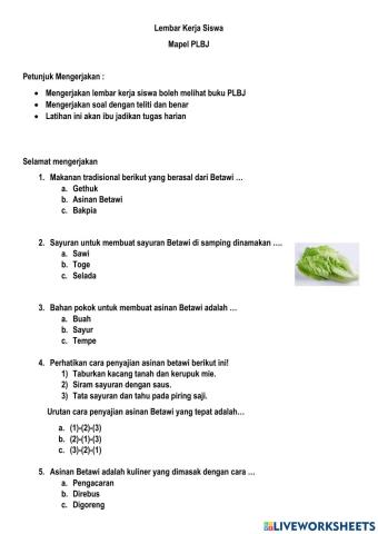 Lembar Kerja Siswa Mapel PLBJ