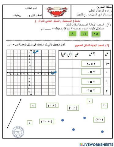 نشاط على المستطيل وتمثيل الدوال بيانيا 1ع