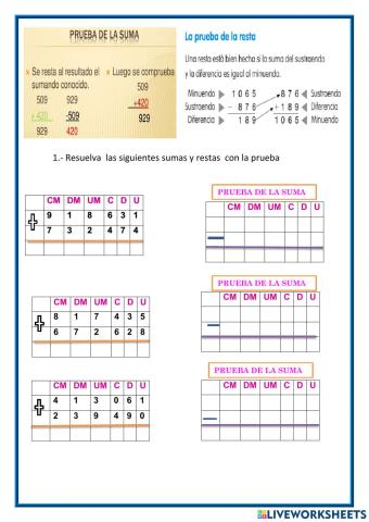 Sumas y restas con la prueba