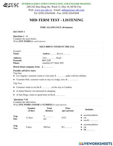 Mid term ielts listening test