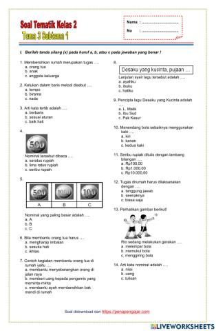 Soal Tema 3 kelas 2 SD