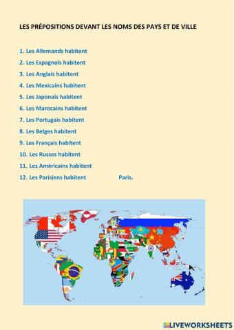 Prépositions devant les noms de pays et de villes