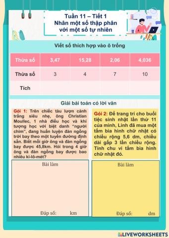 Toán - Tuần 11 - Tiết 1 - Nhân một số thập phân với một số tự nhiên