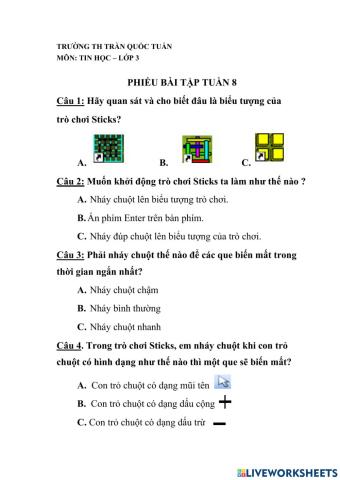 BT tin học lớp 3 - tuần 8