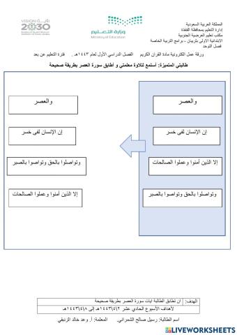 ورقة عمل سورة العصر