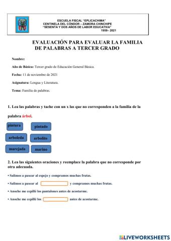 Evaluación de Familia de palabras