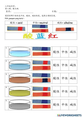 三年级科学：酸与碱