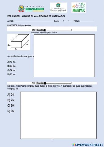 Revisão de Conteúdos Matemática