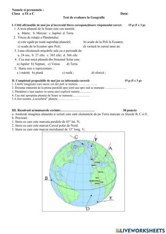 Sistemul Solar si Coordonatele geografice