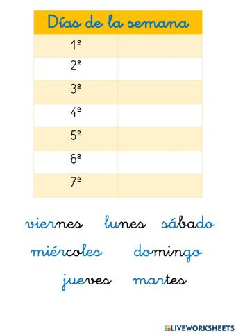 Dias de la semana - days of the week