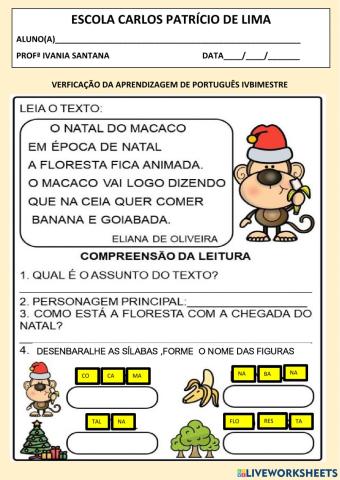 Avaliação de português natal