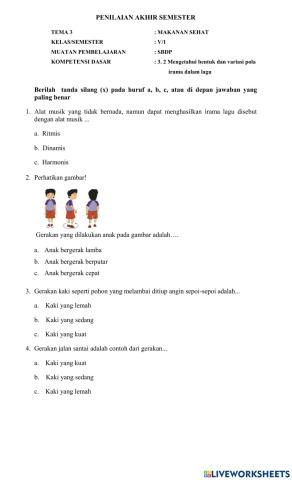 Soal SBDP Kelas 3 Tema 3 Pola Irama