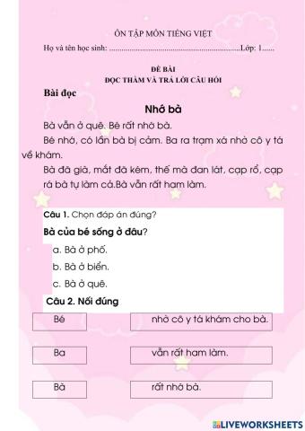 Ôn tập Tiếng Việt 1 cuối kì 1