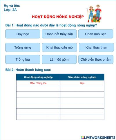 Bai 30 Hoạt động nông nghiệp