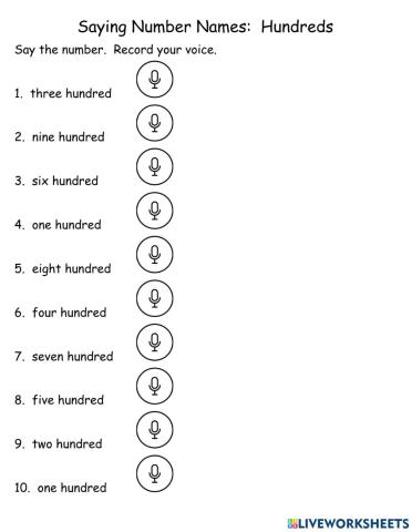 Saying Number Names - Hundreds