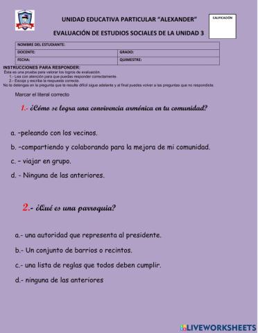 Examen de estudios sociales