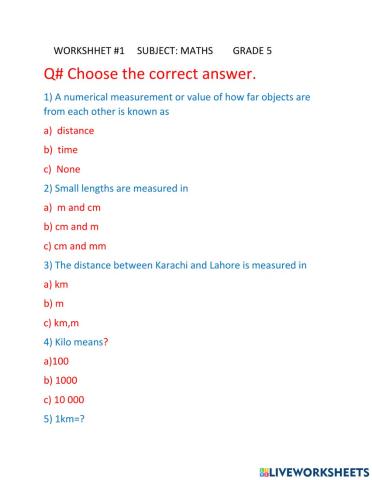 MATHS WORKSHEET-1 EX-5a