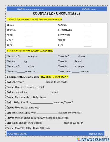 Countable and Uncountable noun