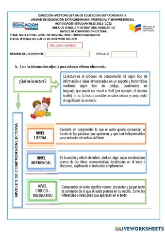 Niveles de comprensión lectora